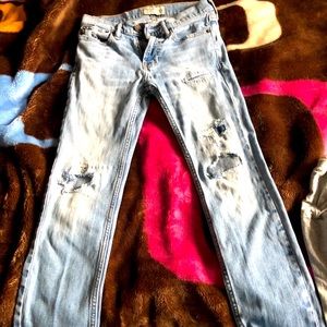 Boys ripped skinny jeans with denim patches